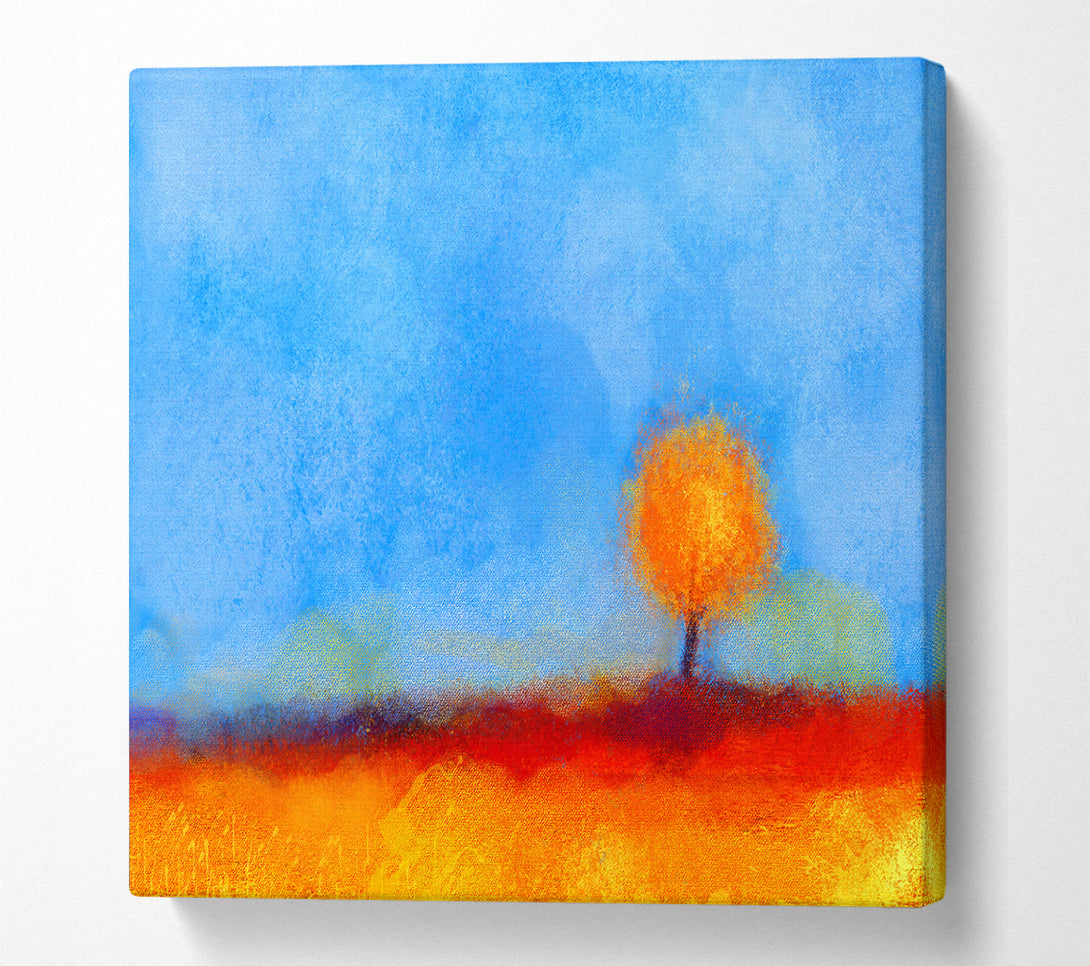 A Square Canvas Print Showing Lonesome Orange Tree Square Wall Art