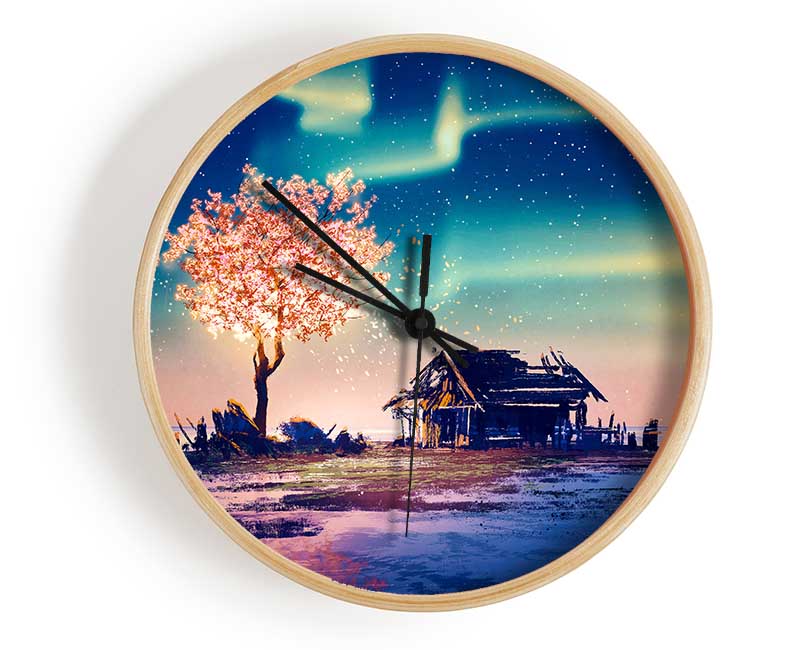 Pink Northern Light Twilight Clock - Wallart-Direct UK