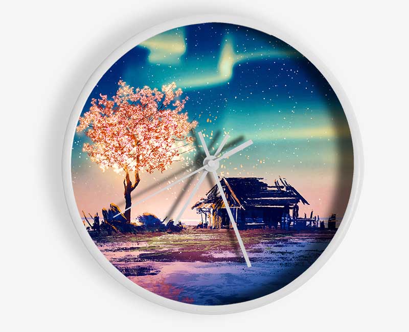 Pink Northern Light Twilight Clock - Wallart-Direct UK