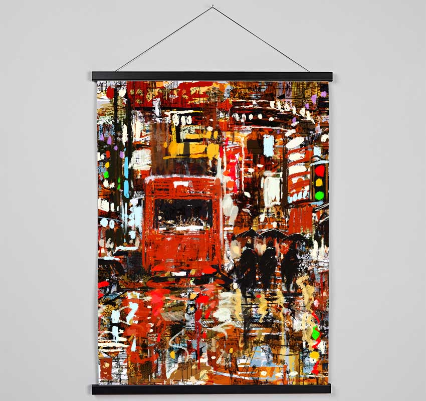 Red Bus In The Busy Streets Hanging Poster - Wallart-Direct UK