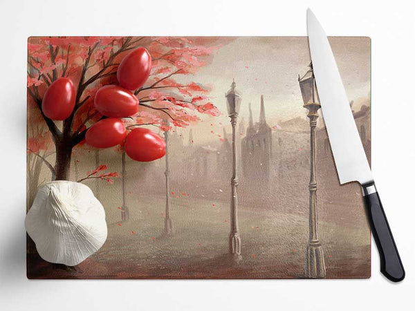 Red Tree In The Old Town Glass Chopping Board