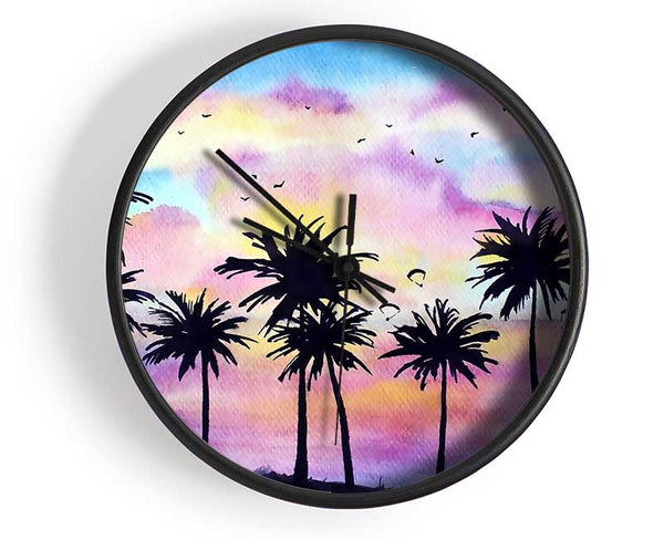 Palm Tree Birds Clock - Wallart-Direct UK