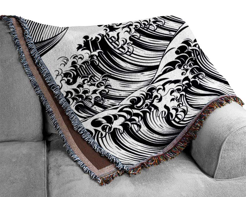 Black Wave Sun Beam Woven Blanket