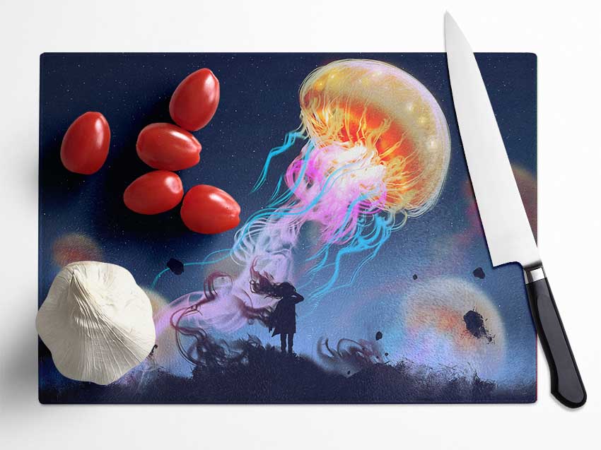 Electric Jellyfish Glass Chopping Board