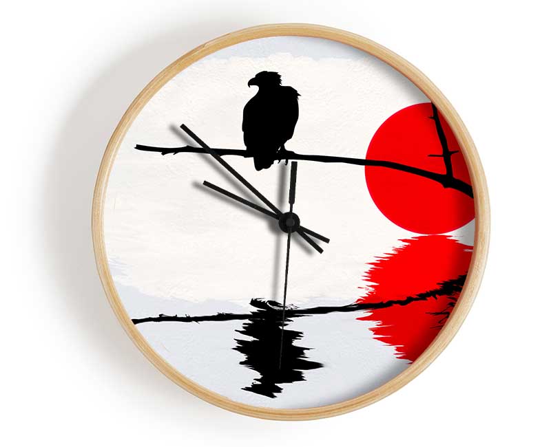 Reflections Of The Red Sun Eagle Clock - Wallart-Direct UK