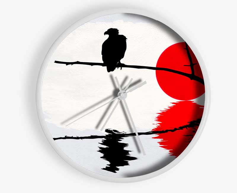 Reflections Of The Red Sun Eagle Clock - Wallart-Direct UK