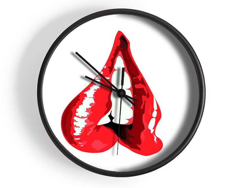 Red Lip Bite 1 Clock - Wallart-Direct UK