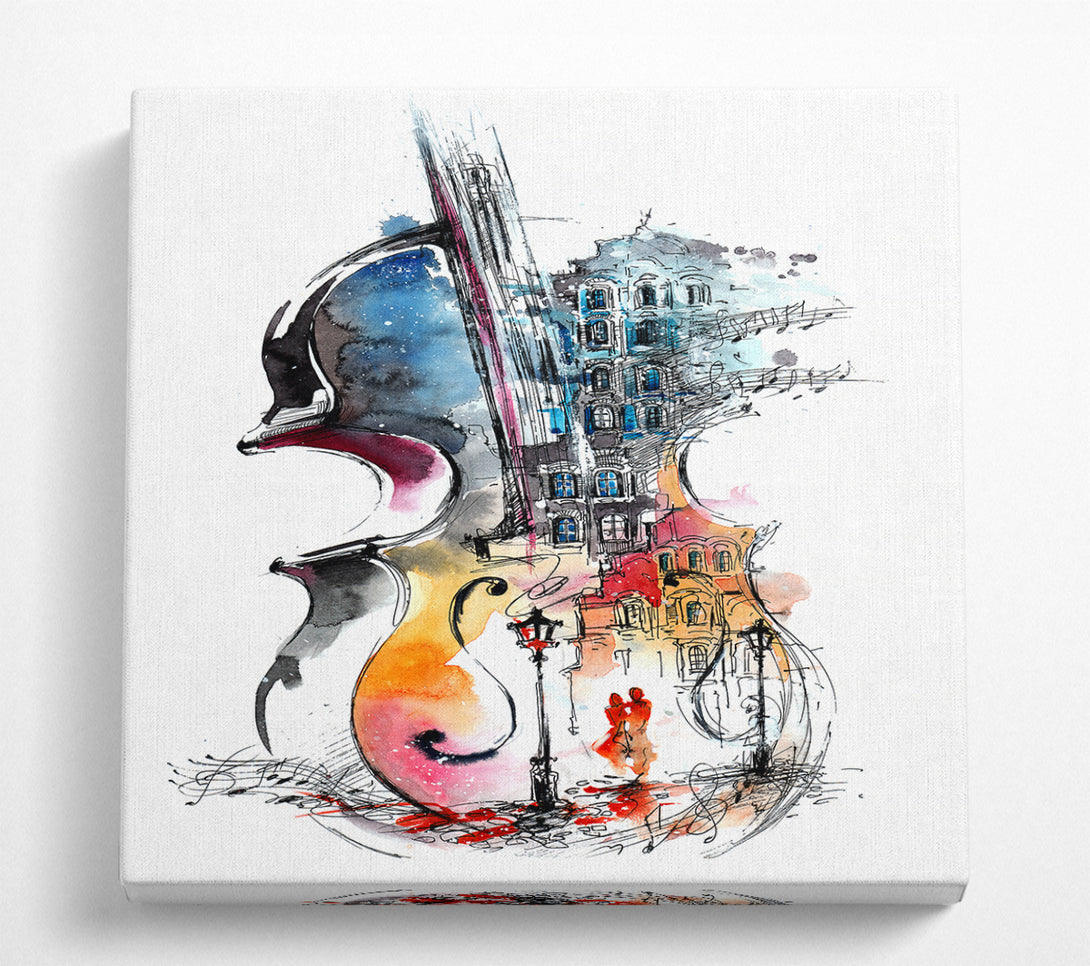 A Square Canvas Print Showing Double Bass In The Music Square Wall Art