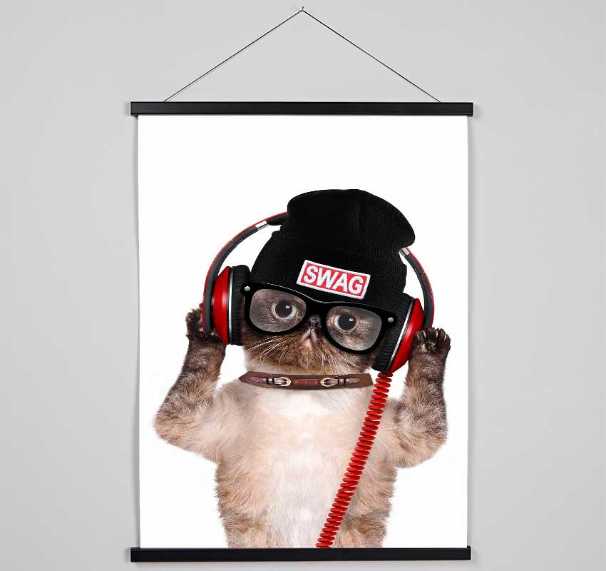 Swag Cat Headphones Hanging Poster - Wallart-Direct UK