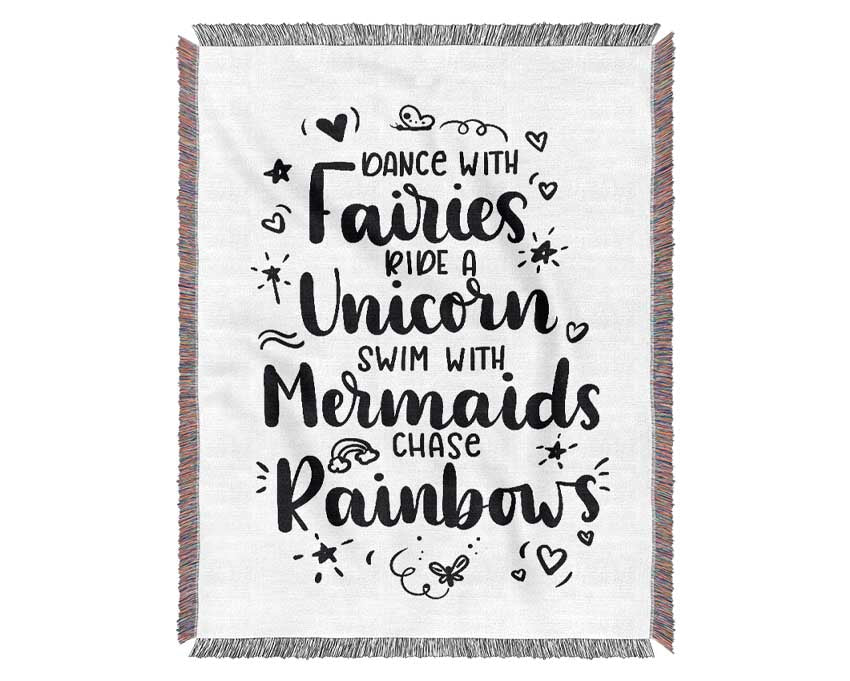 Dance With Fairies Ride A Unicorn Woven Blanket