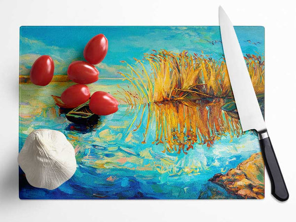 Twin Sailboat Reflections Glass Chopping Board