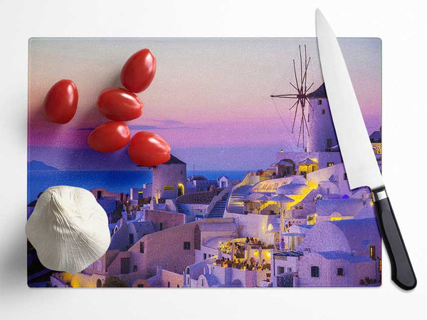 Greek Island Blues Glass Chopping Board