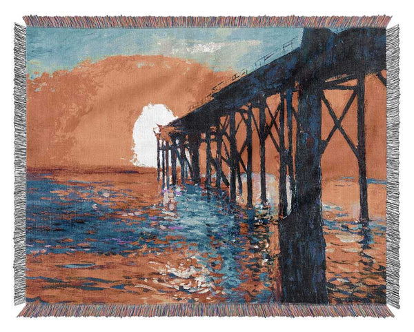 Sun At The End Of The Pier Woven Blanket