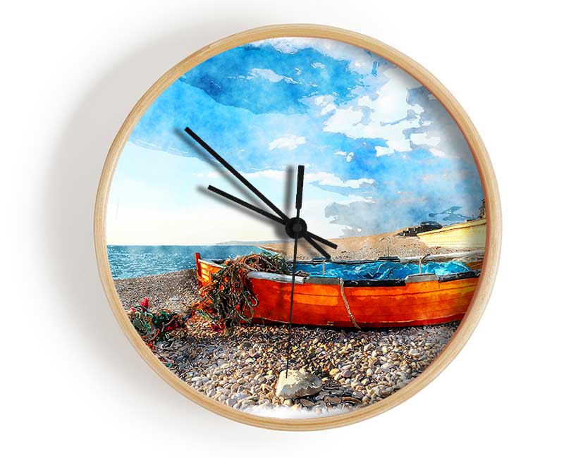 Fishermans Boat In The Early Morning Clock - Wallart-Direct UK