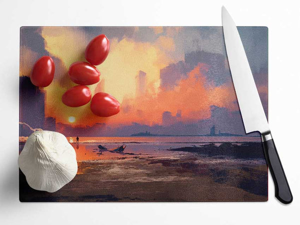 Sunset Ocean City Glass Chopping Board