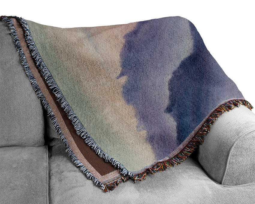 Ocean Waves Against The Mountain Rocks Woven Blanket