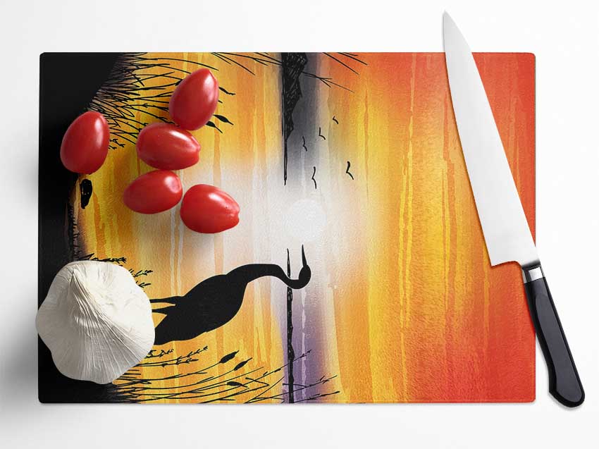 Beautiful Crane At Sunset Glass Chopping Board