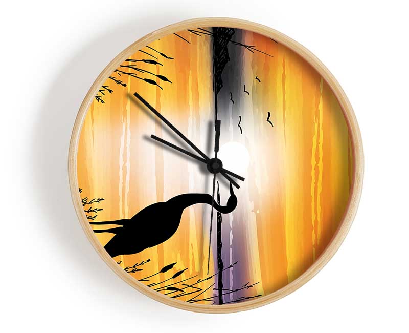 Beautiful Crane At Sunset Clock - Wallart-Direct UK