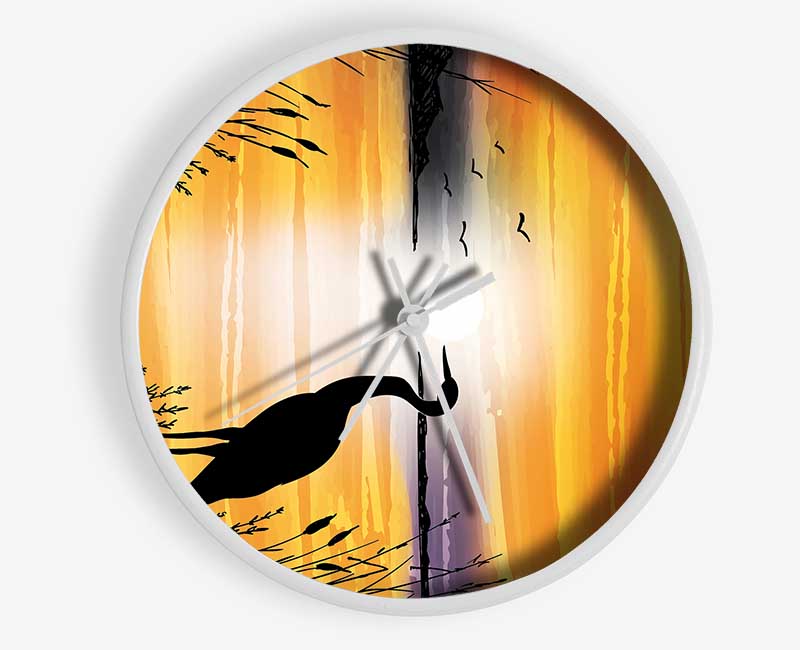 Beautiful Crane At Sunset Clock - Wallart-Direct UK