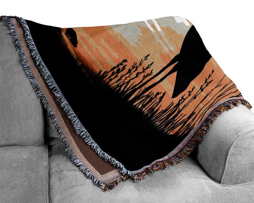 Beautiful Crane At Sunset Woven Blanket