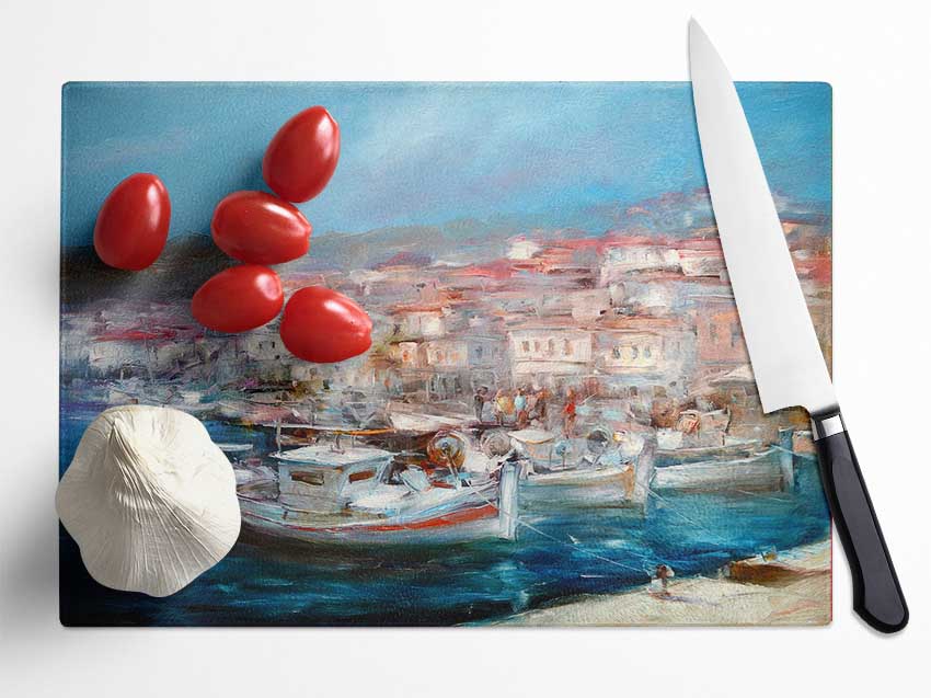 Italian Fishing Village 3 Glass Chopping Board