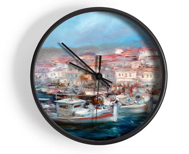 Italian Fishing Village 3 Clock - Wallart-Direct UK