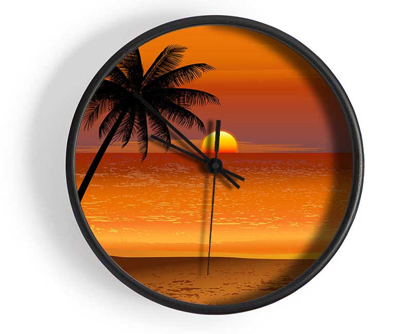 Orange Palm Tree Sun Clock - Wallart-Direct UK