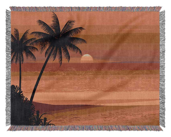 Orange Palm Tree Sun Woven Blanket