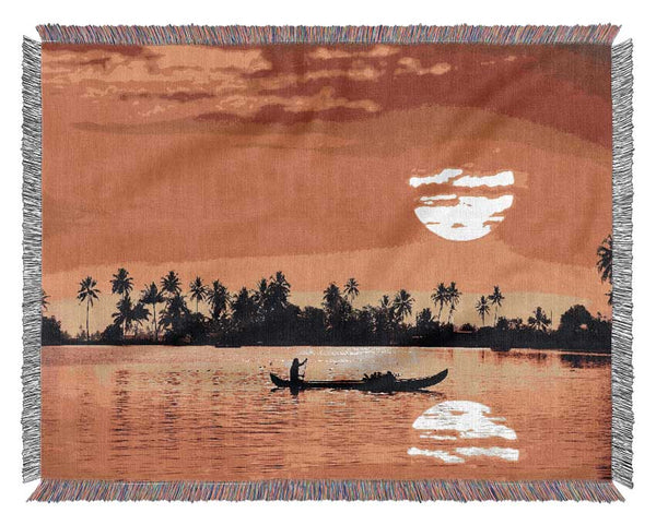 Red Sun Reflections Woven Blanket