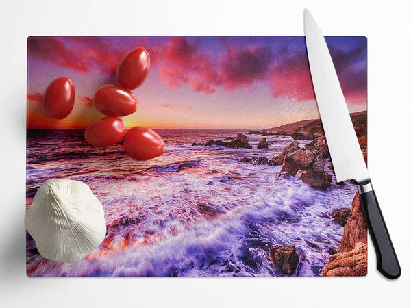 Pink Ocean Waves Glass Chopping Board