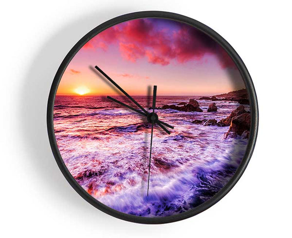 Pink Ocean Waves Clock - Wallart-Direct UK