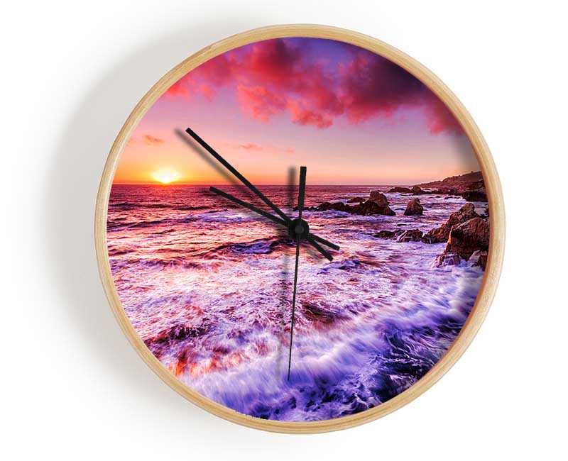 Pink Ocean Waves Clock - Wallart-Direct UK