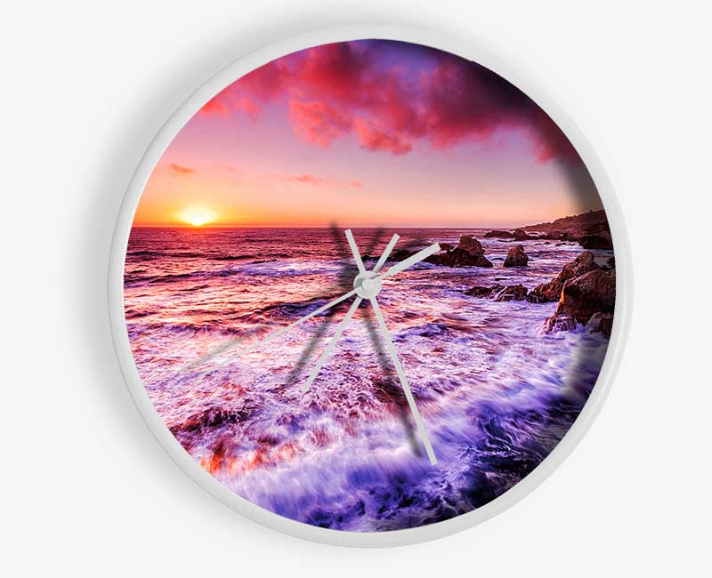 Pink Ocean Waves Clock - Wallart-Direct UK