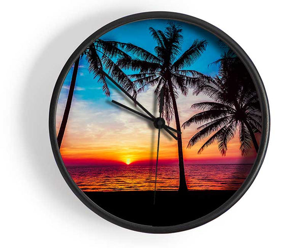 As The Sun Goes Down Between The Palm Trees Clock - Wallart-Direct UK