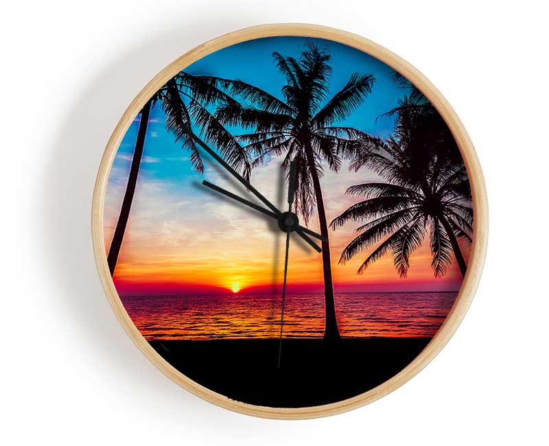 As The Sun Goes Down Between The Palm Trees Clock - Wallart-Direct UK