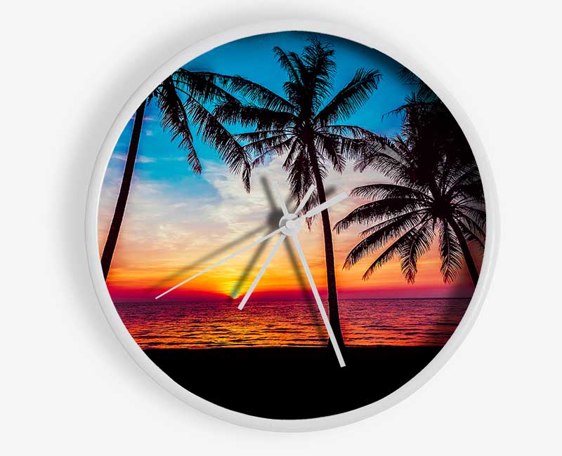 As The Sun Goes Down Between The Palm Trees Clock - Wallart-Direct UK