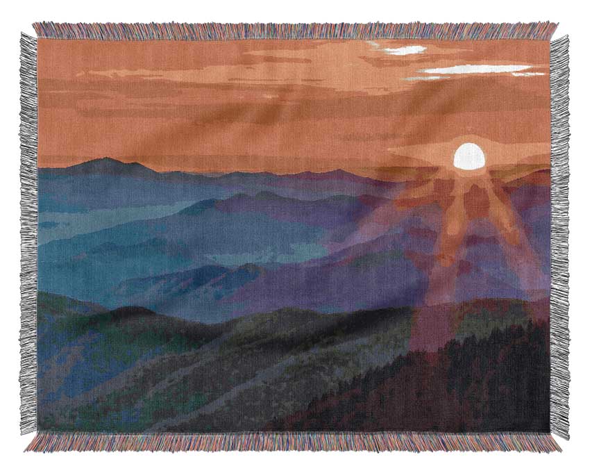 Blue Misty Mountain Sun 3 Woven Blanket