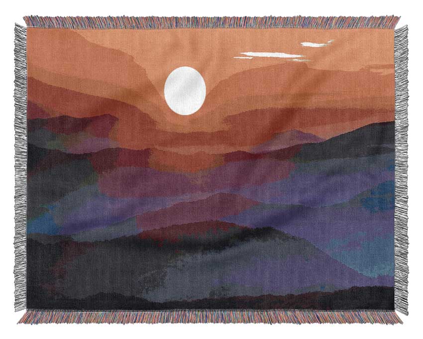 Blue Misty Mountain Sun 2 Woven Blanket