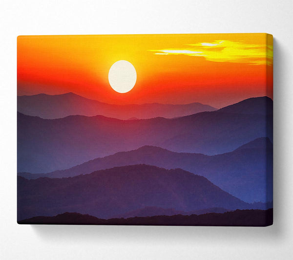 Picture of Blue Misty Mountain Sun 2 Canvas Print Wall Art