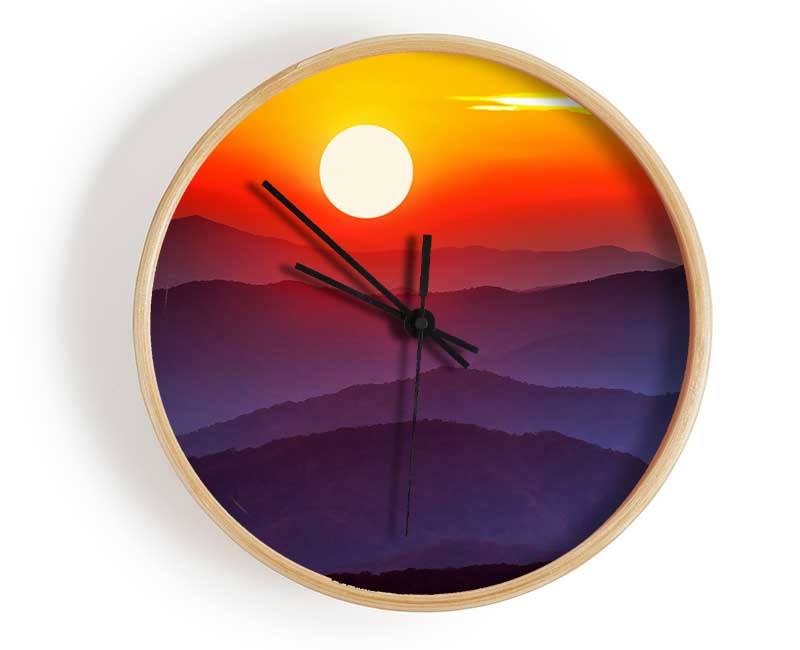 Blue Misty Mountain Sun 2 Clock - Wallart-Direct UK