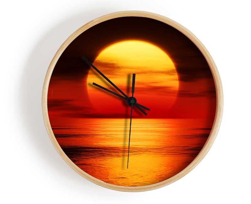 Red Fire Sky Reflections Clock - Wallart-Direct UK