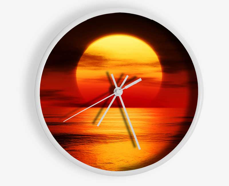 Red Fire Sky Reflections Clock - Wallart-Direct UK