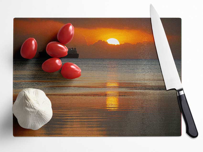 Ocean Ship Sun Glow Glass Chopping Board