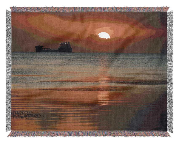 Ocean Ship Sun Glow Woven Blanket