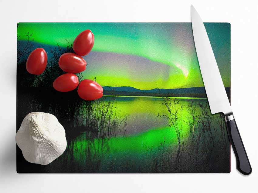 Green Northern Lights Glass Chopping Board