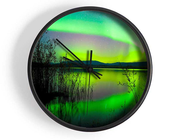 Green Northern Lights Clock - Wallart-Direct UK