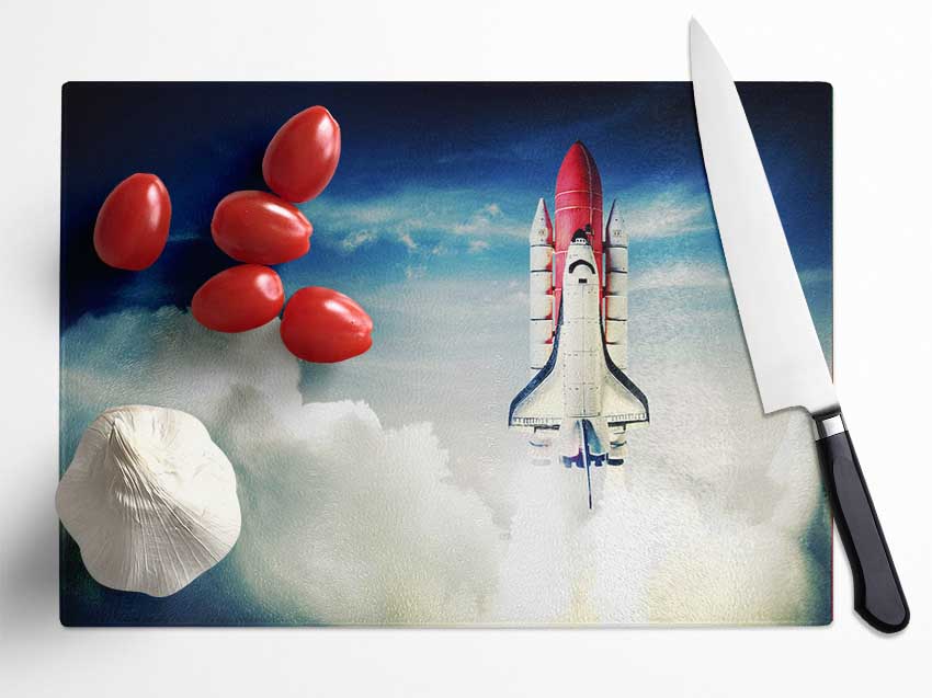 Rocket Launch 1 Glass Chopping Board