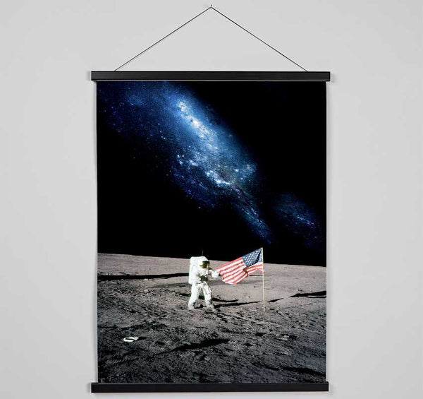 Astronaut And The American Flag On The Moon Hanging Poster - Wallart-Direct UK