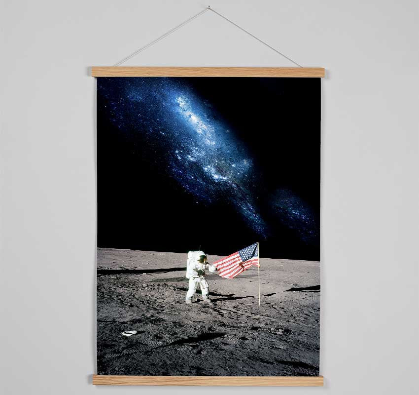 Astronaut And The American Flag On The Moon Hanging Poster - Wallart-Direct UK