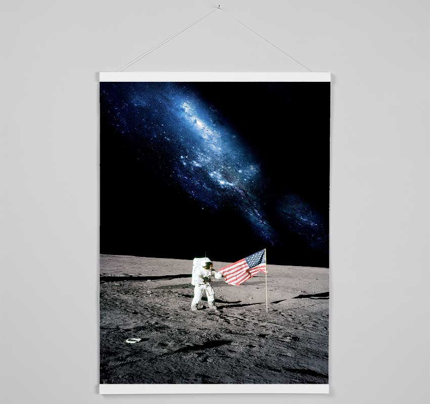 Astronaut And The American Flag On The Moon Hanging Poster - Wallart-Direct UK